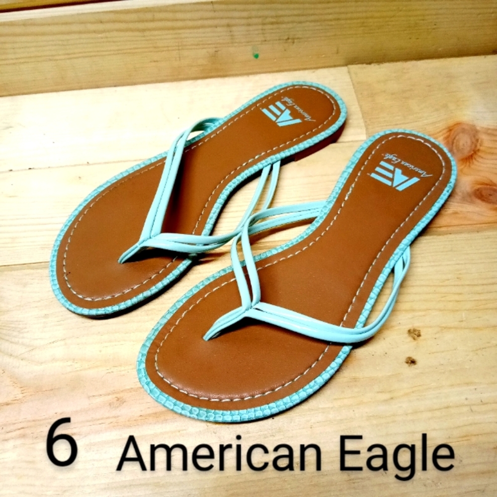 American Eagle Outfitters aqua flip-flops, size 6